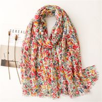 Retro Red Small Floral  Printing Long Gauze Scarf main image 1