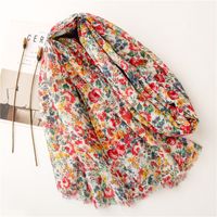 Retro Red Small Floral  Printing Long Gauze Scarf main image 4