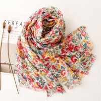 Retro Red Small Floral  Printing Long Gauze Scarf main image 5