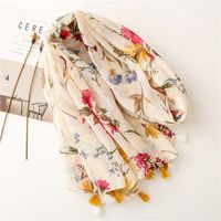 Retro Style Flowers Sequins Sunscreen Long Gauze Scarf main image 4