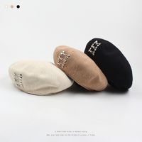 Fashion Metal Buckle Cotton And Linen Berets main image 1