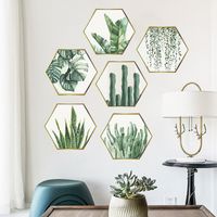 New Tropical Green Plants Flat Hexagonal Photo Frame Decorative Wall Sticker main image 3