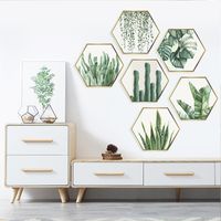 New Tropical Green Plants Flat Hexagonal Photo Frame Decorative Wall Sticker main image 4