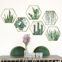 New Tropical Green Plants Flat Hexagonal Photo Frame Decorative Wall Sticker main image 5