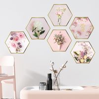 New Pink Flower Flat Hexagonal Photo Frame Wall Sticker main image 1