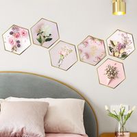 New Pink Flower Flat Hexagonal Photo Frame Wall Sticker main image 3