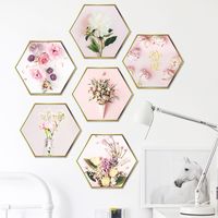 New Pink Flower Flat Hexagonal Photo Frame Wall Sticker main image 4
