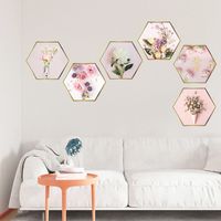 New Pink Flower Flat Hexagonal Photo Frame Wall Sticker main image 5