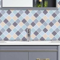 Fashion Blue And Gray Geometric Lattice Tile Wall Stickers main image 4