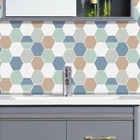 Simple Blue And Green Hexagon Lattice Tile Wall Stickers main image 3