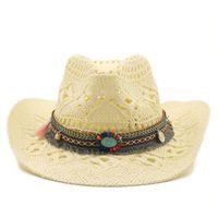 Chapeau De Paille De Cowboy Naturel Tissé À La Main sku image 3