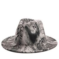 Sombrero De Lana De Ala Grande Con Impresión Digital De Letra Retro sku image 2