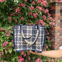 Korean Plaid Pearl Chain Tote Bag main image 2