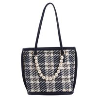 Korean Plaid Pearl Chain Tote Bag main image 3