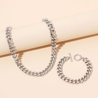 Hip Hop Geometric Thick Chain Necklace Bracelet Combination Set main image 2