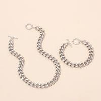 Hip Hop Geometric Thick Chain Necklace Bracelet Combination Set main image 3