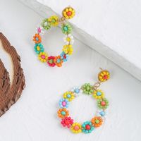 Bohemian Style Geometric Round Handmade Flower Rice Bead Woven Earrings main image 4