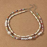 Ethnic Stacked Letter Pearl Beaded Multi-layer Necklace main image 1