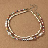 Ethnic Stacked Letter Pearl Beaded Multi-layer Necklace main image 2