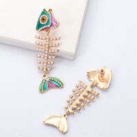 Retro Oiled Pearl Fish Bone Earrings Wholesale main image 6