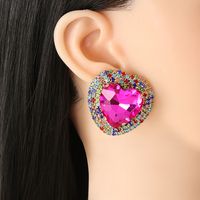 Fashion Heart-shaped Alloy Diamond Earrings main image 3