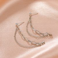 Retro Design Geometric Metal Copper Tassel Chain Earrings main image 4