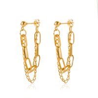 Retro Design Geometric Metal Copper Tassel Chain Earrings main image 6
