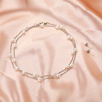 Korean Simple Pearl Necklace Fashionable Temperament Metal Copper Double Layer Clavicle Chain Neck Chain Foreign Trade New Product Necklace Women main image 4