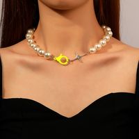 Simple Large Pearl Stitching Chain Short Necklace main image 1