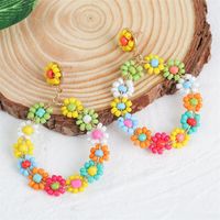 Bohemian Style Geometric Round Handmade Flower Rice Bead Woven Earrings sku image 1