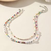 Ethnic Stacked Letter Pearl Beaded Multi-layer Necklace sku image 2