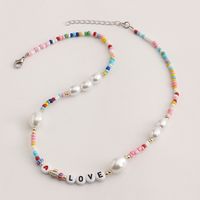 Ethnic Stacked Letter Pearl Beaded Multi-layer Necklace sku image 1