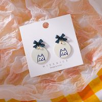 Korean Style Metal Round Color Kitten Bow Earrings sku image 2