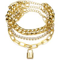 Punk Style Creative Thick Chain Lock Pendant Micro-inlaid 3-layer Anklet sku image 1