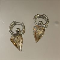 Fashion Asymmetrical Heart-shaped Crystal Earrings Tassel Pendant Necklace sku image 1