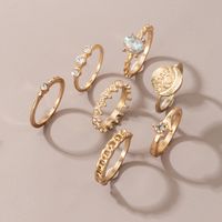 7-piece Golden Diamond Crown Twist Eye Rings Set sku image 1