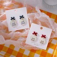 Korean Style Metal Round Color Kitten Bow Earrings main image 3