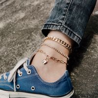 Punk Style Creative Thick Chain Lock Pendant Micro-inlaid 3-layer Anklet main image 1