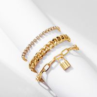 Punk Style Creative Thick Chain Lock Pendant Micro-inlaid 3-layer Anklet main image 3