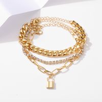 Punk Style Creative Thick Chain Lock Pendant Micro-inlaid 3-layer Anklet main image 4