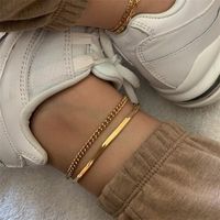 Simple Flat Snake Chain Alloy Anklet Set main image 1