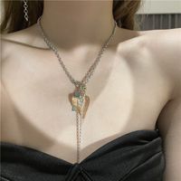 Fashion Asymmetrical Heart-shaped Crystal Earrings Tassel Pendant Necklace main image 1