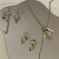 Fashion Asymmetrical Heart-shaped Crystal Earrings Tassel Pendant Necklace main image 5