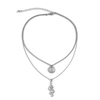 Simple Pitted Round Brand Dragon-shaped Tag Multi-layer Necklace main image 6