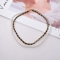 Fashion Double Layered Leather Braided Pearl Clavicle Chain sku image 1