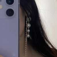 Korean Style Diamond Tassel Pearl Long Earrings main image 3