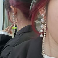 Boucles D&#39;oreilles Longues En Perles À Pampilles De Diamants De Style Coréen main image 4
