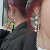 Korean Style Diamond Tassel Pearl Long Earrings main image 4