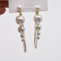 Korean Style Diamond Tassel Pearl Long Earrings main image 5