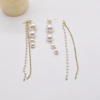Korean Style Diamond Tassel Pearl Long Earrings main image 6